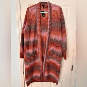 Torrid Long Cardigan Sweater in Pink and Gray multi duster